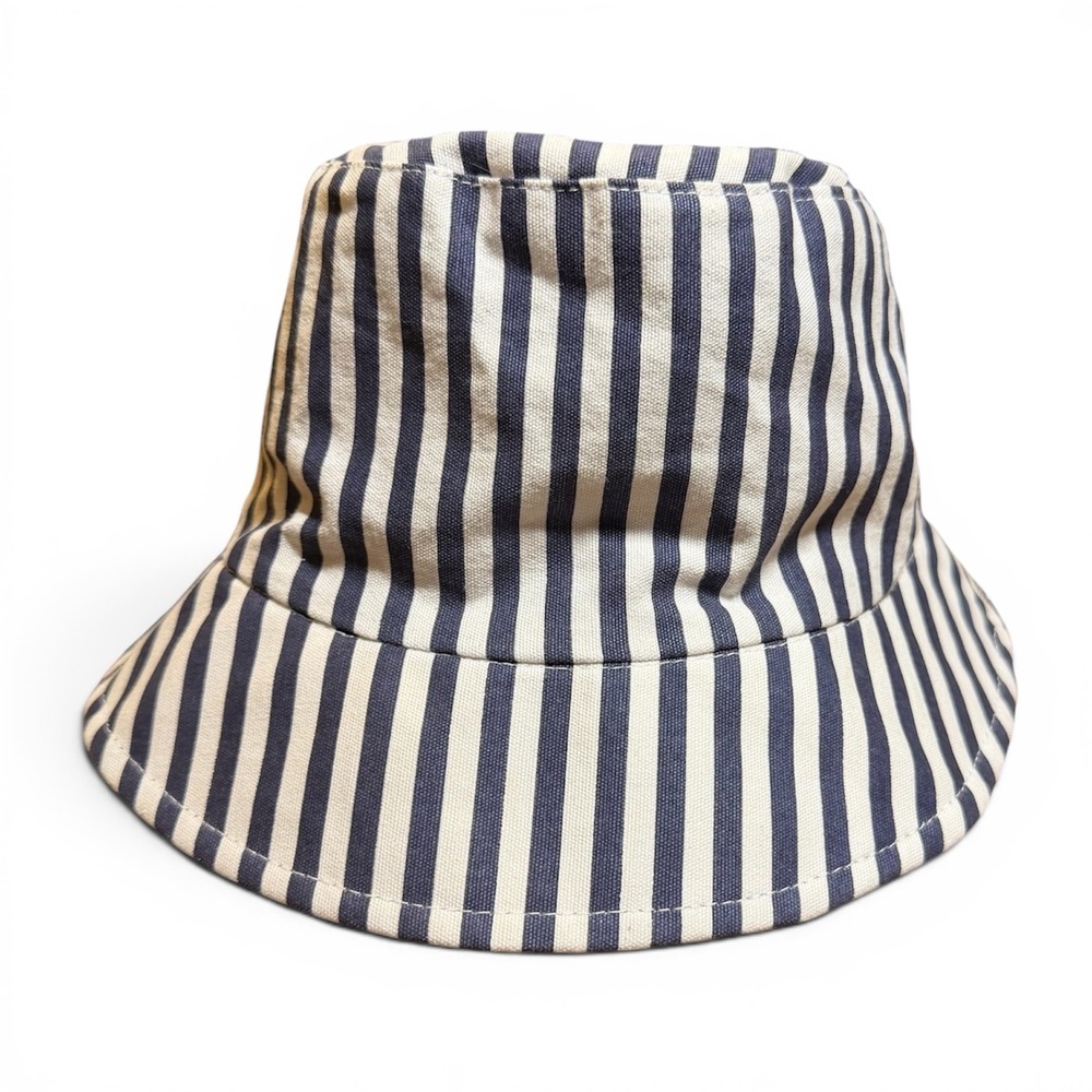 Tarnish Navy Blue White Striped Cotton Canvas Bucket Hat Sun Nautical One Size